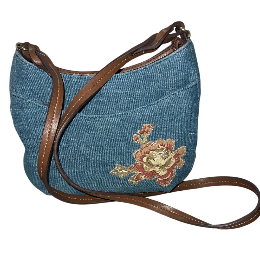 Fossil Denim Flower Purse vintage-style crossbody